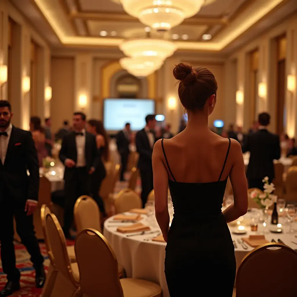 O echipă de profesioniști care coordonează un eveniment de afaceri.